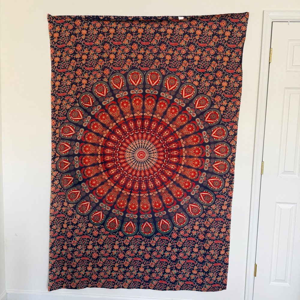 Boho Red and Navy Mandala Wall Tapestry
